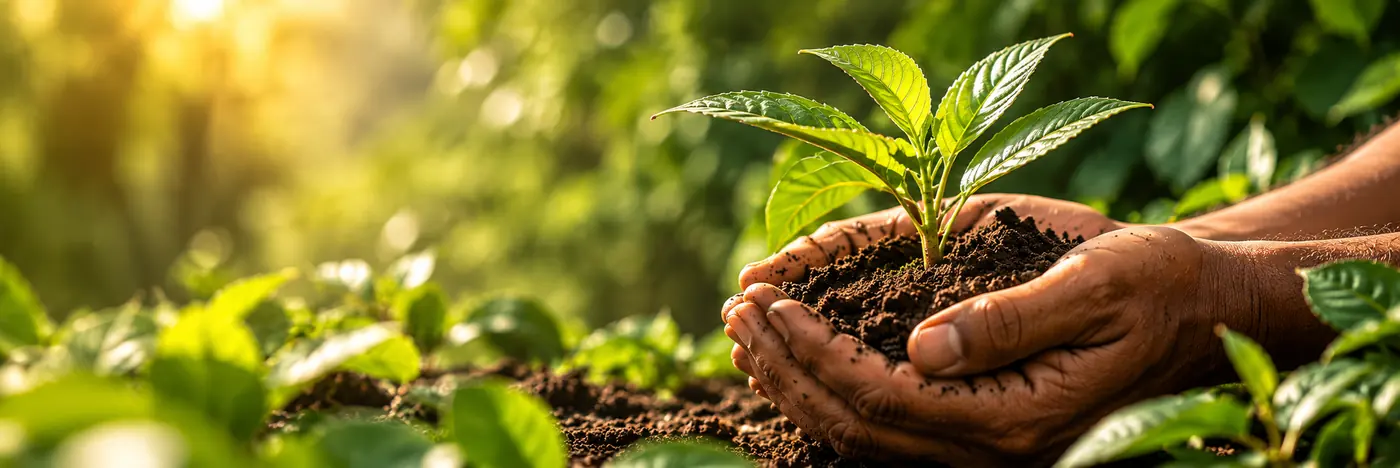 Hands holding a young plant